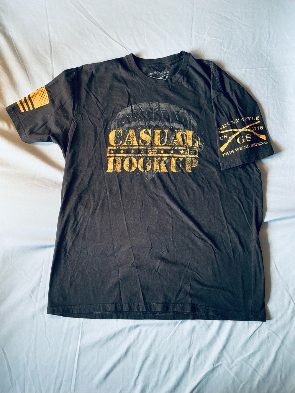 Grunt Style Black T‑Shirt with Yellow 'Casual Hookup' Graphic